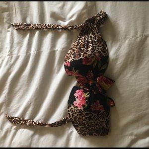 Floral Cheetah Bikini Top